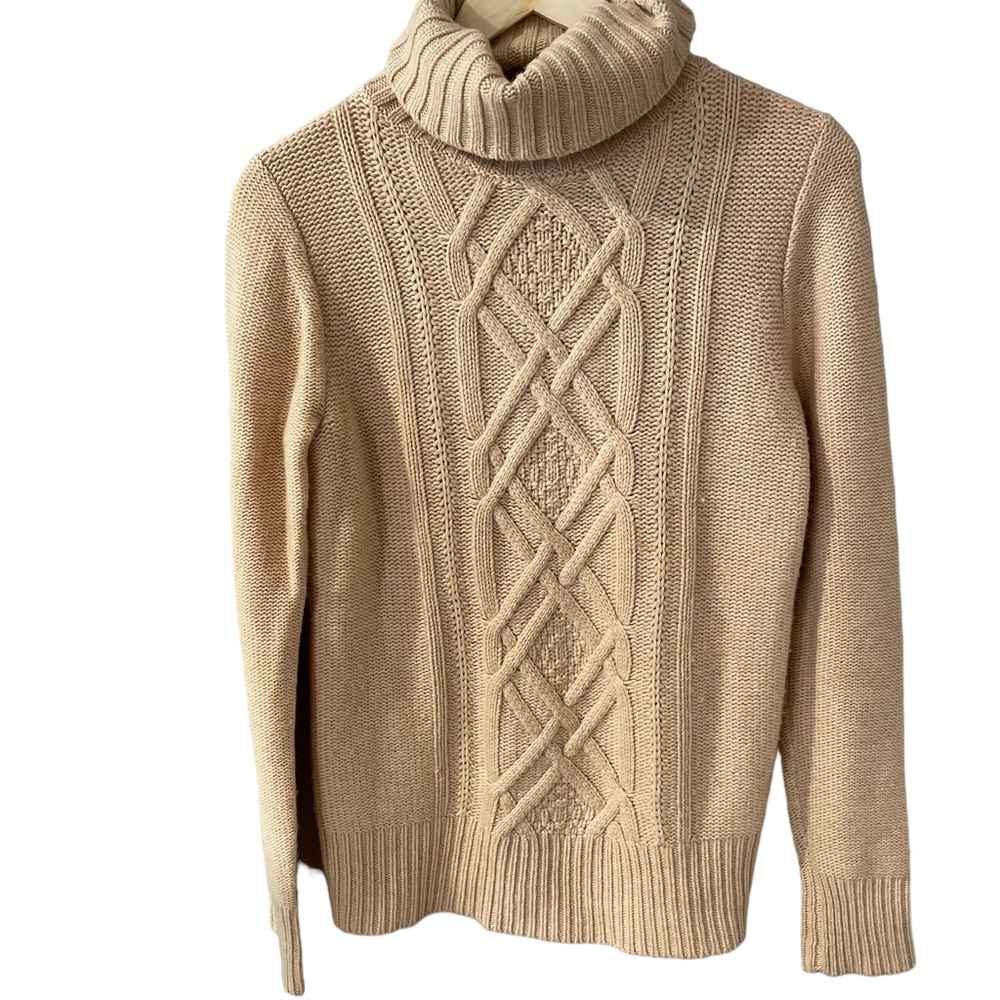 J. Crew Cambridge Beige Cable Knit Wool Blend Turtleneck Sweater